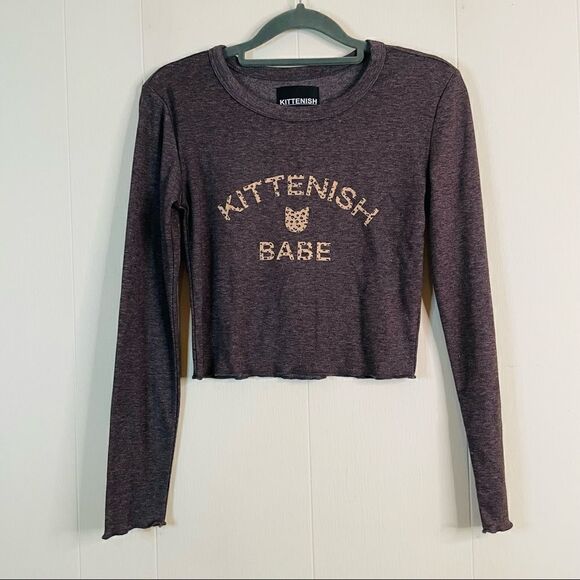 Kittenish Gray Long Sleeve Crop Top - Picture 1 of 3